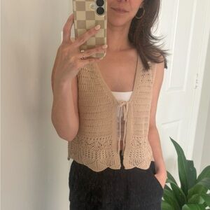 Forever 21 Cropped Crochet Sweater Vest Tan